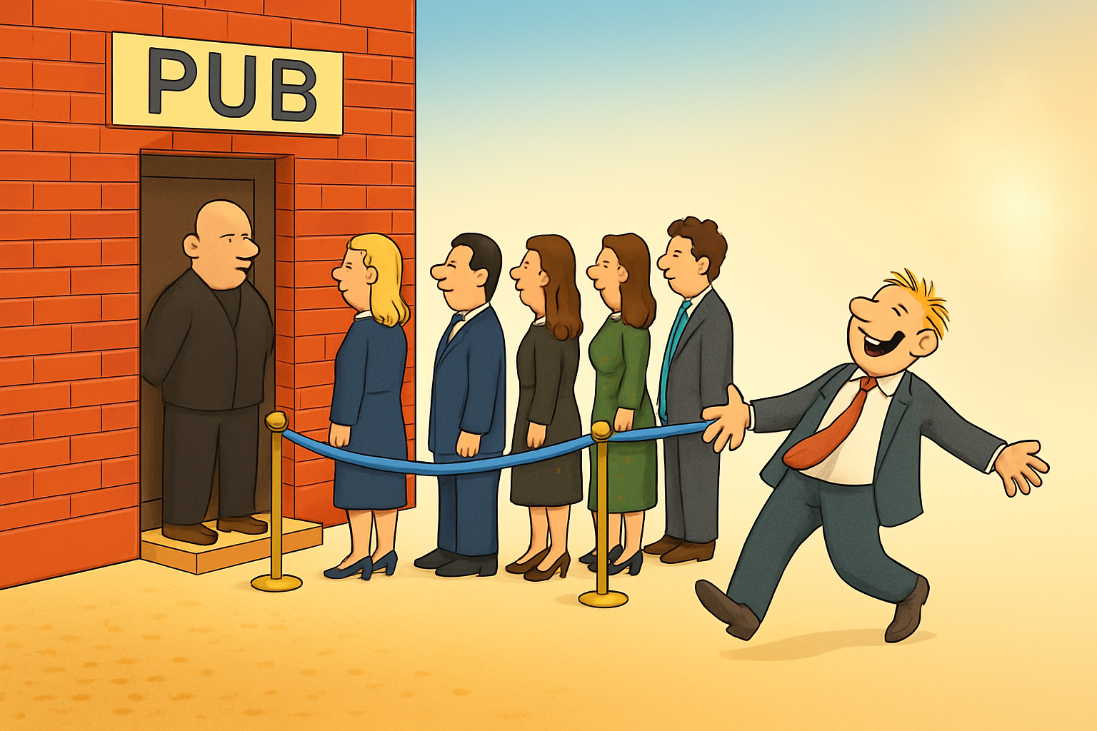 Tecknad bild entré till pub.